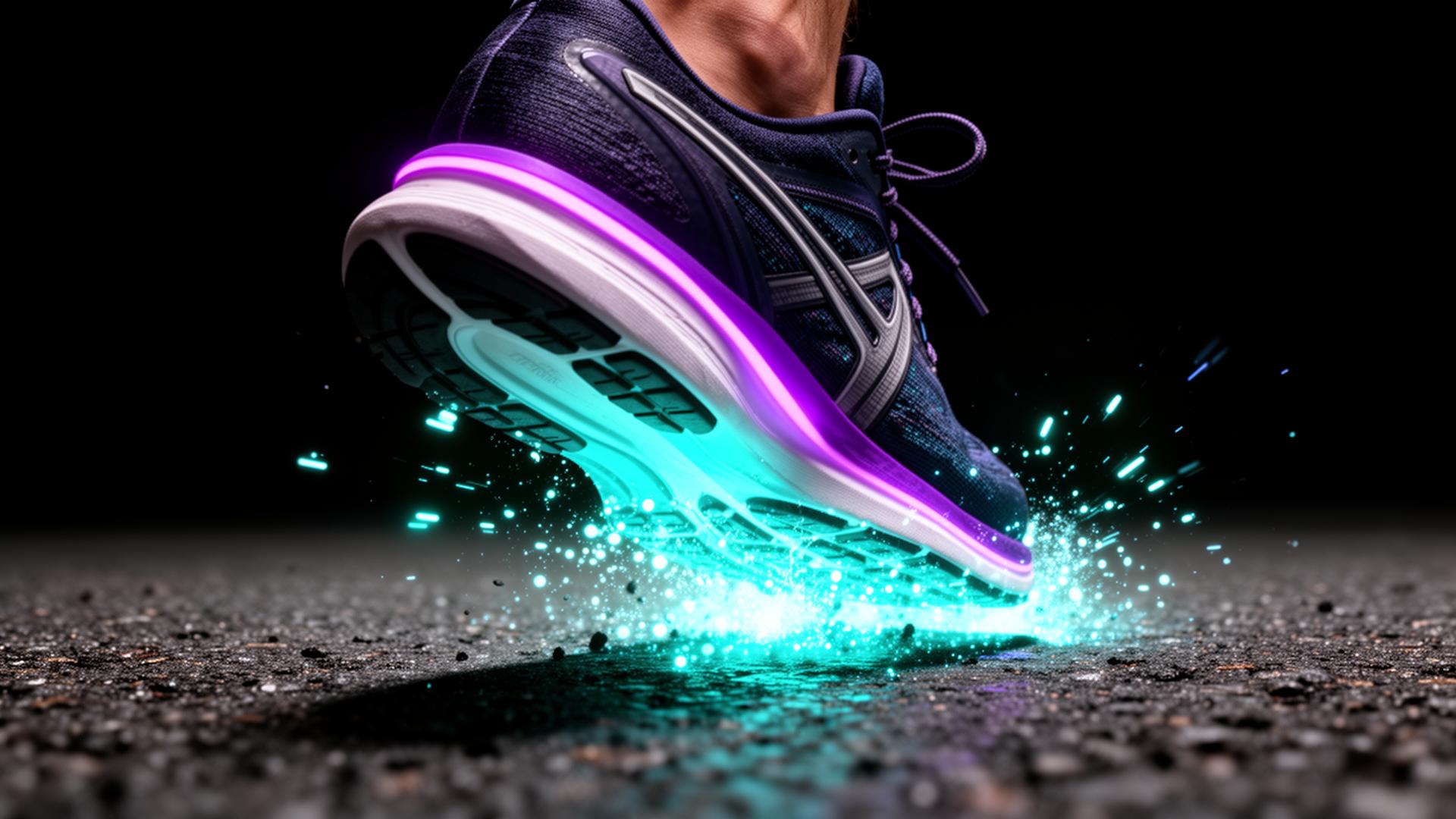 Impact d'une foulée libérant une énergie cyan